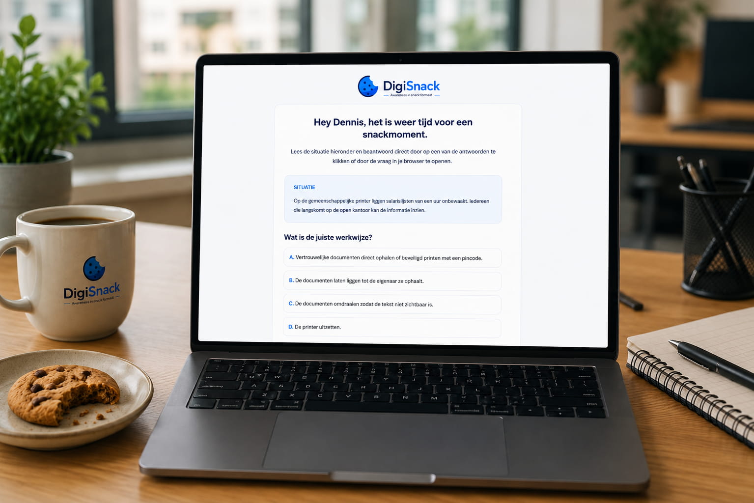 Voorbeeld van DigiSnack e-mail met korte uitleg en quizvraag